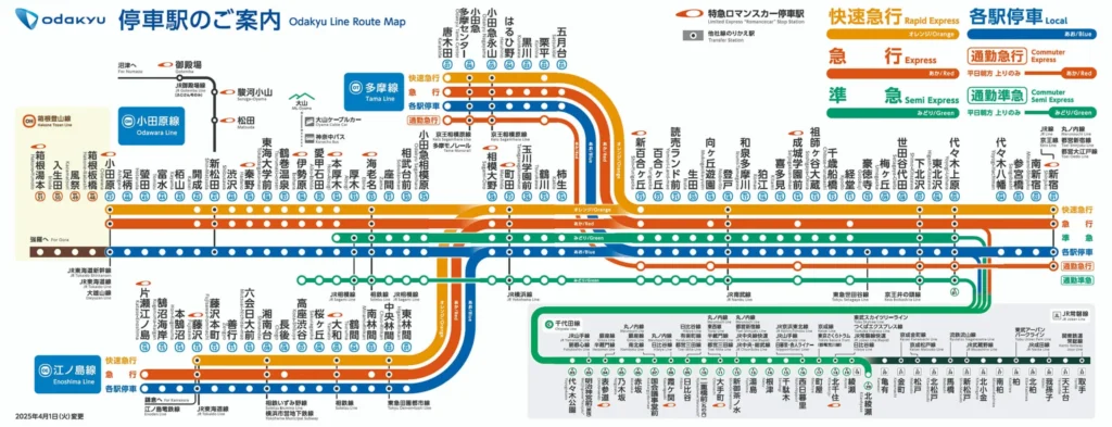 小田急線全線の路線図