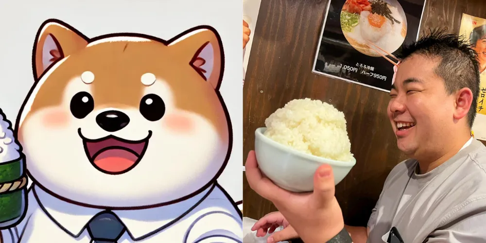 DIGWALKER運営の「りゅか」及び山本和史の写真、お米を持っている