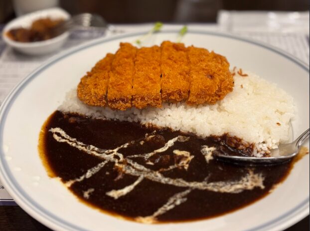 横須賀海軍カレー|白い皿に盛られたカレーライスとトンカツ・サラダ