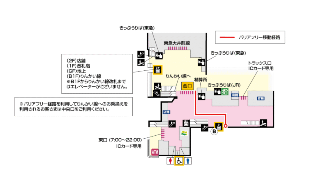 大井町駅 トラックス口と西口の構内図