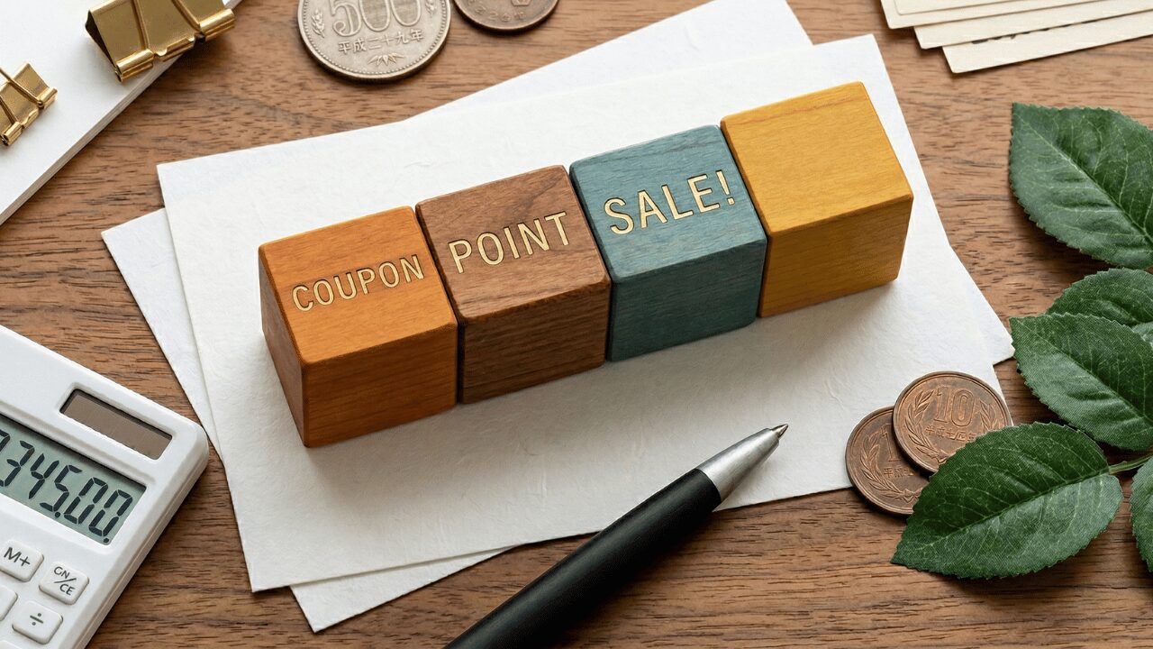じゃらんをお得に使うための3つの柱(クーポン・ポイント・セール)の図解