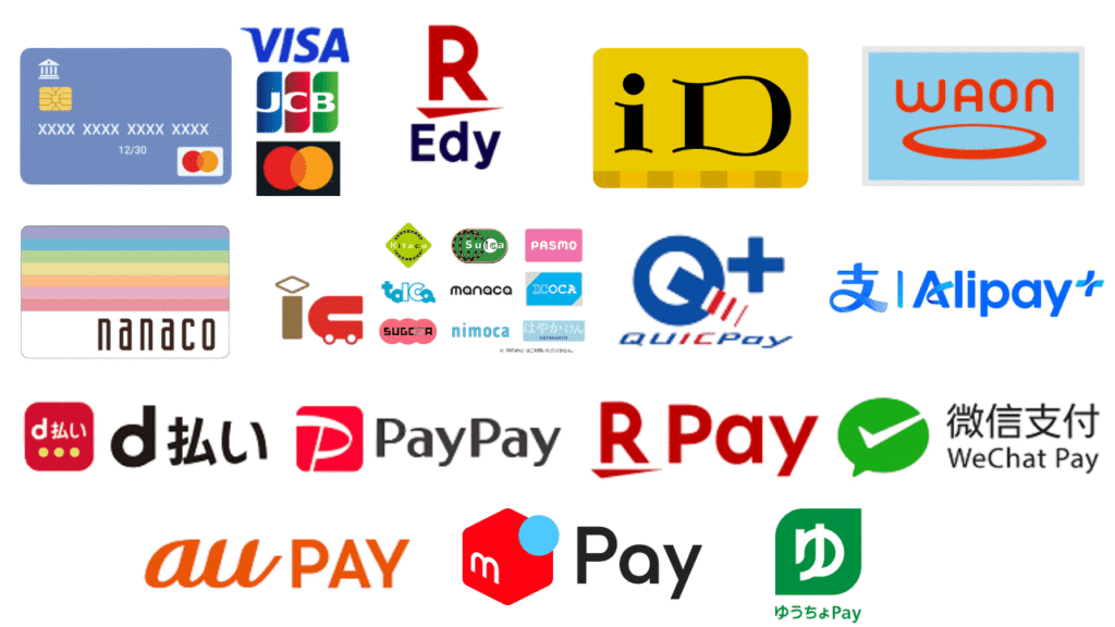 キャナルリゾート 利用可能な決済手段一覧
クレジットカード（VISA/JCB/Mastercard）・交通系IC（Suica/PASMO/manaca等）・楽天Edy・iD・QUICPay・WAON・nanaco・PayPay・楽天ペイ・d払い・au PAY・メルペイ・ゆうちょPay に対応