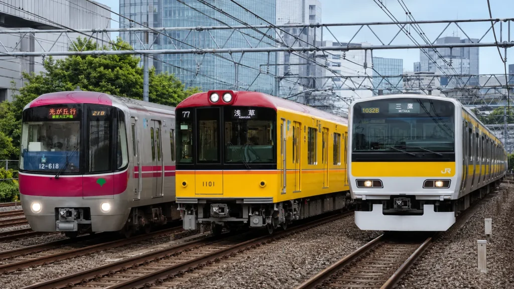 都営大江戸線・東京メトロ銀座線・JR総武線(AIで作成)