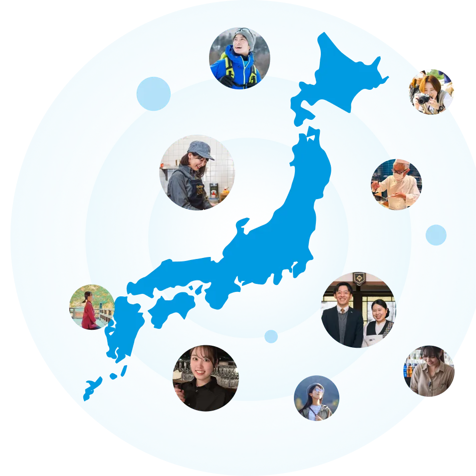 全国の観光地で住み込みながら働くリゾートバイトのイメージ