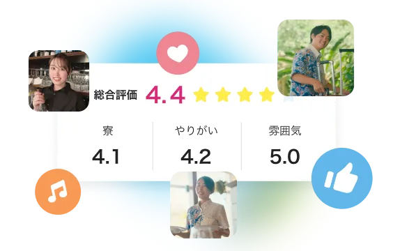 寮ややりがい、雰囲気を確認できるリゾートバイトダイブの勤務先レビュー